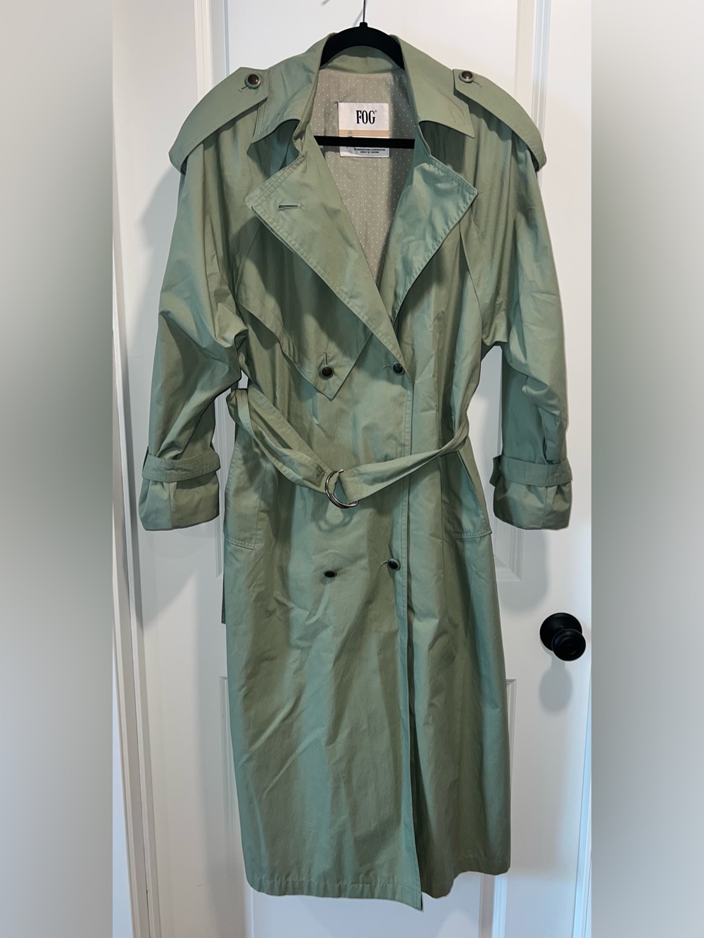 Vintage London Fog Double Breasted Trench Coat Sage Green Belted Size 8